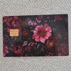 Floral Card Skin Sticker - Dark Background with Pink Blooms